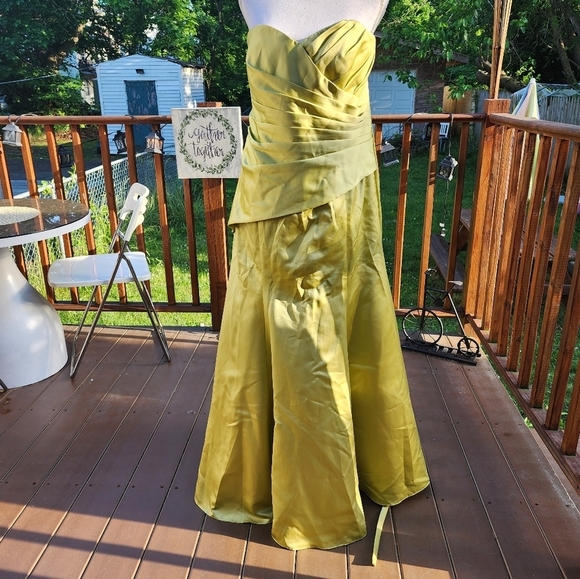 Alfred Angelo green Floor Length Strapples Satin gown fit XL + - Picture 3 of 15